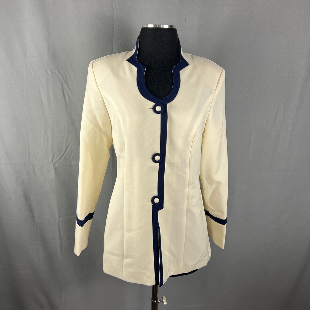 Lew Magram 2 Piece Set Blazer Jacket & Skirt Womens 8 Beige Single Breasted